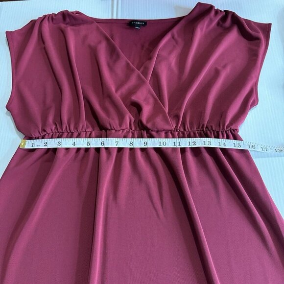 Talbots Maroon V-Neck Maxi Dress Polyester Spandex Sz L Elastic - Picture 12 of 16